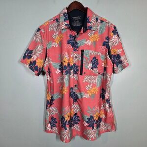 Speedo Mens XL Tropical Floral Button Down Shirt Coral Pink Mesh Vented Fishing